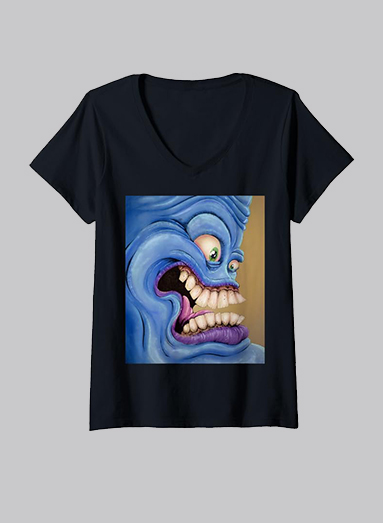 image of product blue face v-neck women black