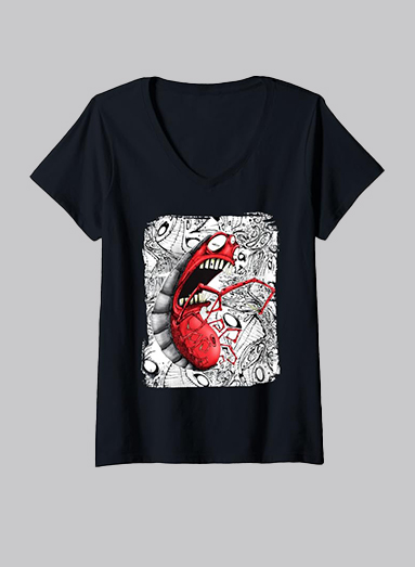 image of product red bug v-neck women black