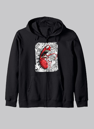 image of product red bug zip hoodie adult unisex black